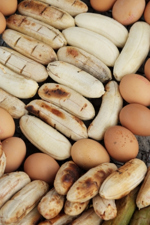 Banana and eggs grill is local thai snack everywhere you can seeの写真素材