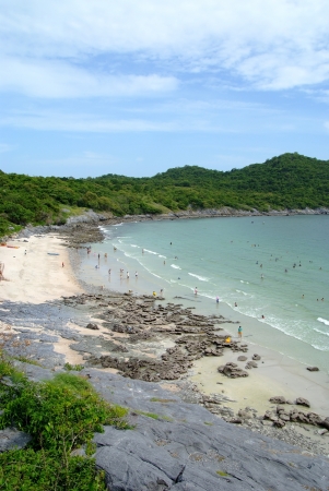 Crowds of people who are playing on the beachの写真素材