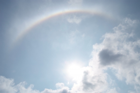 Sun halo  appears on the skyの写真素材