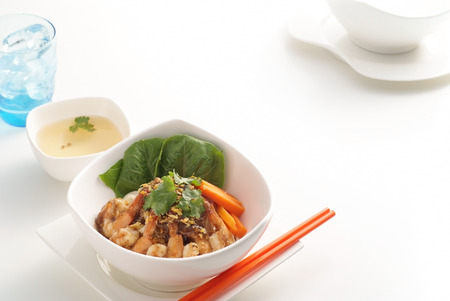 Shrimp noodle with sauce on white 