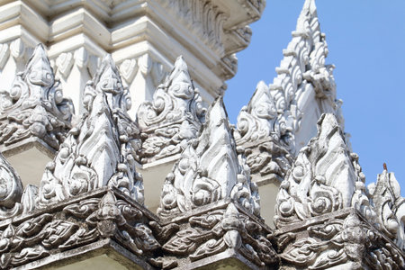 Detail and texture of white Thai stuccoの写真素材