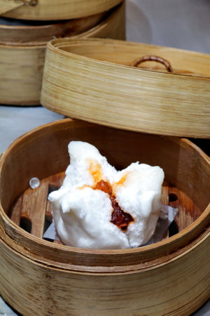 The chinese bun filled in red pork ready for serve in the partyの写真素材