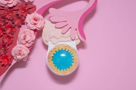 Creative paper concept of ovarian corpus luteum cyst. Copy space for textの写真素材