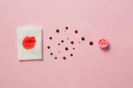 Metaphor of the anus on a pink background. concept of the cause rectal bleedingの写真素材