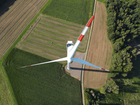 Wind turbine from above in the landscape