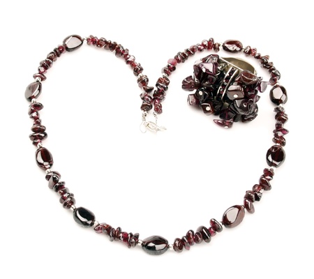 Granate necklace and ringの写真素材