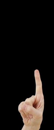 White hand isolated on black backgroundの写真素材