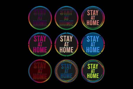 Stay At Home. Quarantine Motivational Phrase For Safety and Protection Concerning Epidemic Corona Virus - Covid 19. With Badge Vintage Template Style Collectionのイラスト素材