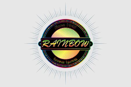 Rainbow Circle Shape Badge Logo Vintage With Colorful Halftone Dots Illustration Designのイラスト素材