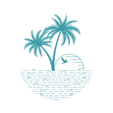 Seashore panorama on tropical island. Editable, EPS 10, vector illustration.のイラスト素材