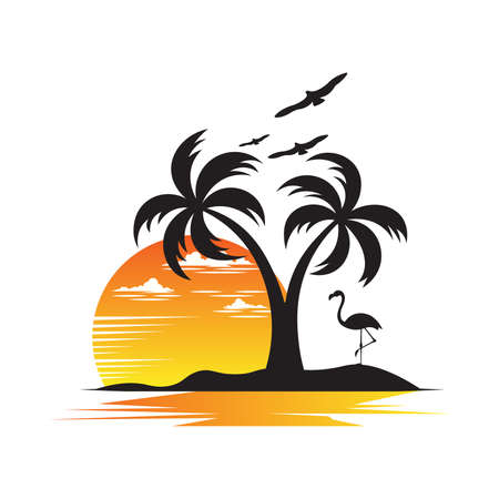 Sunset panorama on the beach. Summer holiday.のイラスト素材