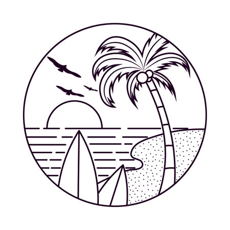 Panorama of the sea and beach. Summer time fun concept designのイラスト素材