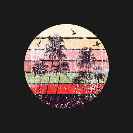 Summer time at the beach, summer vacation. Vector design with grunge effect. editable, vector illustrationのイラスト素材