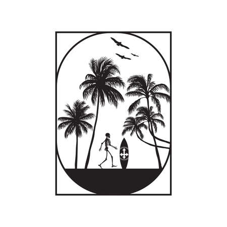 The skeleton goes to surf. Editable, vector illustration.のイラスト素材