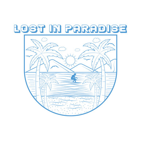 Lost in paradise. Summer surfing on the beach. Editable, vector illustration.のイラスト素材