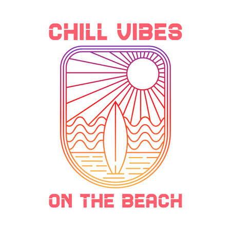 Ocean and beach panorama. Summer time and surfing artwork design. Editable, EPS 10, vector illustration.のイラスト素材