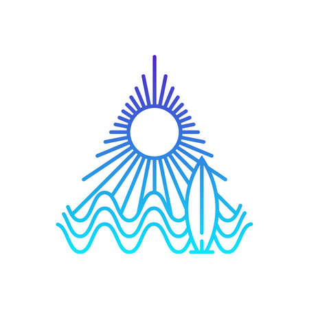 Ocean and beach landscape. Seashore panoramic, summer surfing design illustration. Editable, EPS 10.のイラスト素材