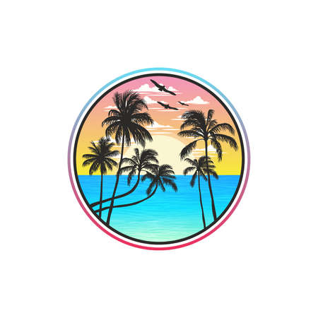 Ocean and beach panoramic landscape artwork design. Editable, resizable, EPS 10, vector illustration.のイラスト素材