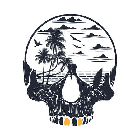 Summer time on skull island. Editable, resizable, EPS 10, vector illustration.のイラスト素材
