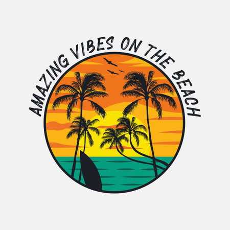 Amazing vibes on the beach. Summer time and surfing artwork design.のイラスト素材