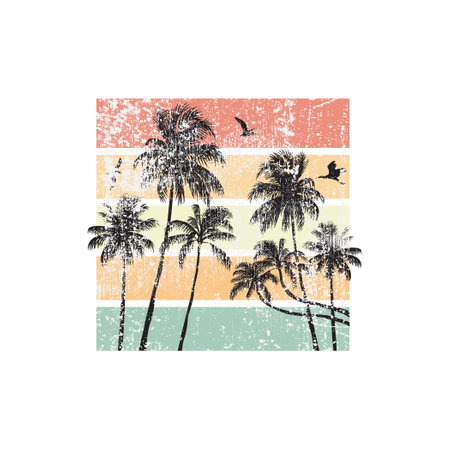 Ocean and beach panoramic landscape artwork design. Editable, resizable, EPS 10, vector...