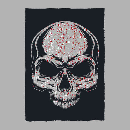 Bloody skull and bone poster design with gritty texture. Editable, resizable, EPS 10, vector illustration.のイラスト素材