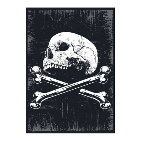 Skull and bone poster design with grunge texture style. Editable, resizable, EPS 10, vector illustration.のイラスト素材