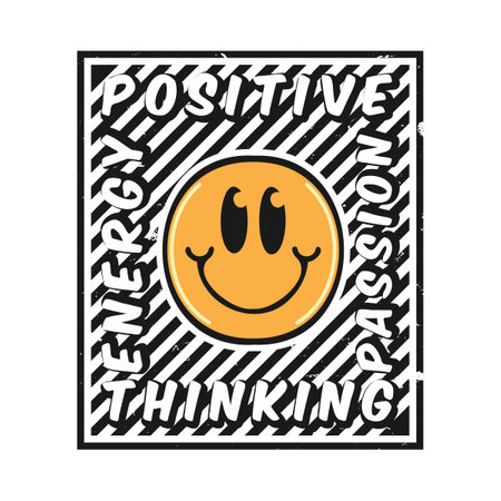 Smile face emoji with positive thinking, passion, energy phrase. Positive quotes, typography design vector.のイラスト素材