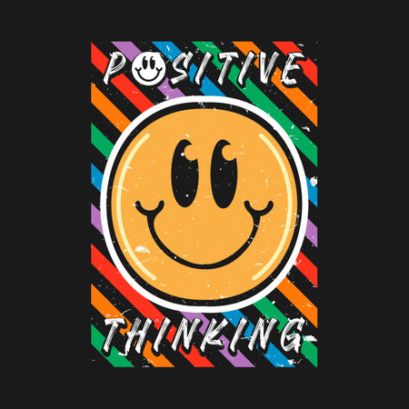 Smile face emoji with positive thinking phrase. Positive quotes, typography design vector.のイラスト素材