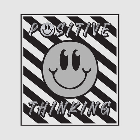 Smile face emoji with positive thinking phrase. Positive quotes, typography design vector.のイラスト素材