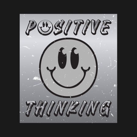 Smile face emoji with positive thinking phrase. Positive quotes, typography design vector.のイラスト素材