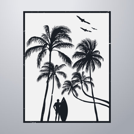 Summer Time On The Beach Poster With Grunge Textures Artwork. Editable, resizable, vector illustrationのイラスト素材