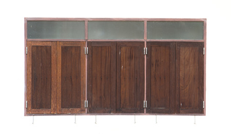 a photo of old wood window and white wallの写真素材