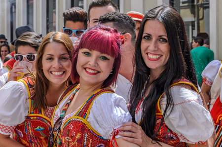 Everywhere in Tenerife these folk festivals are celebrated with music and dance. In the regional costume, with decorated carts pulled by oxen, people parade through the town.のeditorial素材