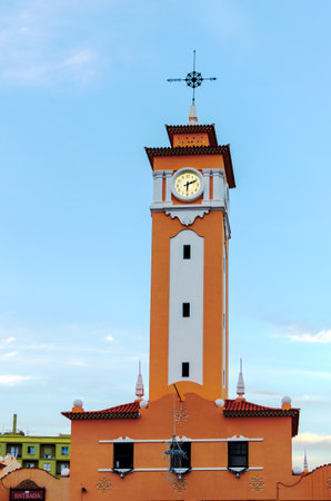 The tower of the market hall Nuestra Senora de Africa with its big clock.の写真素材