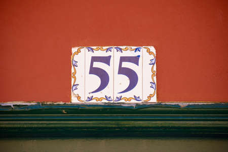 Spanish house number on houses in old town of Puerto de la Cruz.の写真素材