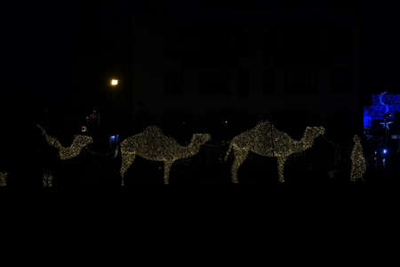Pre-Christmas decoration and lighting in Puerto de la Cruz taken at night.の写真素材