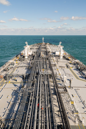 Vertical image of deck of the crude oil tankerの写真素材