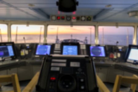 Blurred navigation bridge of merchant cargo ship.の写真素材