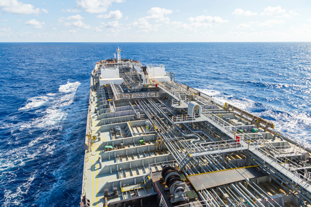 Oil transportation by tanker at sea.の写真素材