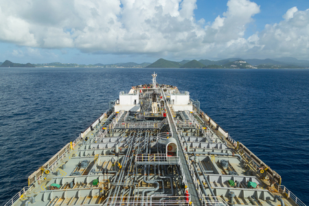 Oil product tanker at anchor near from Santa Lucia.の写真素材
