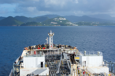 Bow of the tanker at anchor near from Santa Lucia.の写真素材