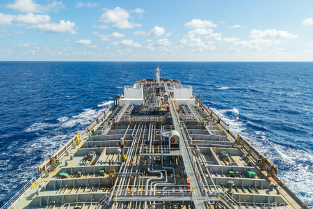 Fuel oil transportation by tanker at blue sea.の写真素材
