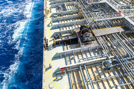Part of oil tanker deck at sea.の写真素材