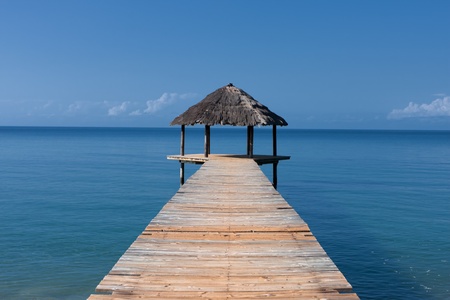 Hut on the background of ocean on the ile of Mayotte の写真素材