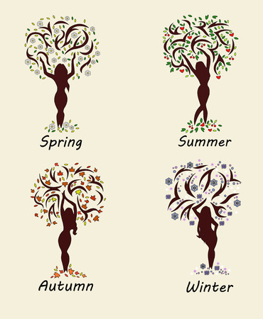 Vector illustration woman tree in four seasonsのイラスト素材