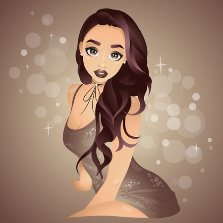 hot sexy glamour woman sitting in short brown sparkling dressのイラスト素材