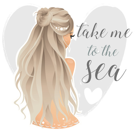 beautiful mermaid on the heart backgroundのイラスト素材