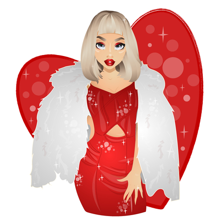 sexy lady with blonde hair in little red dressのイラスト素材