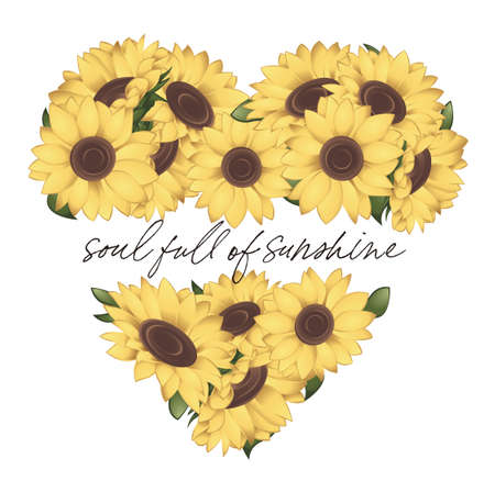 heart shaped floral composition of sunflowers with a quoteのイラスト素材
